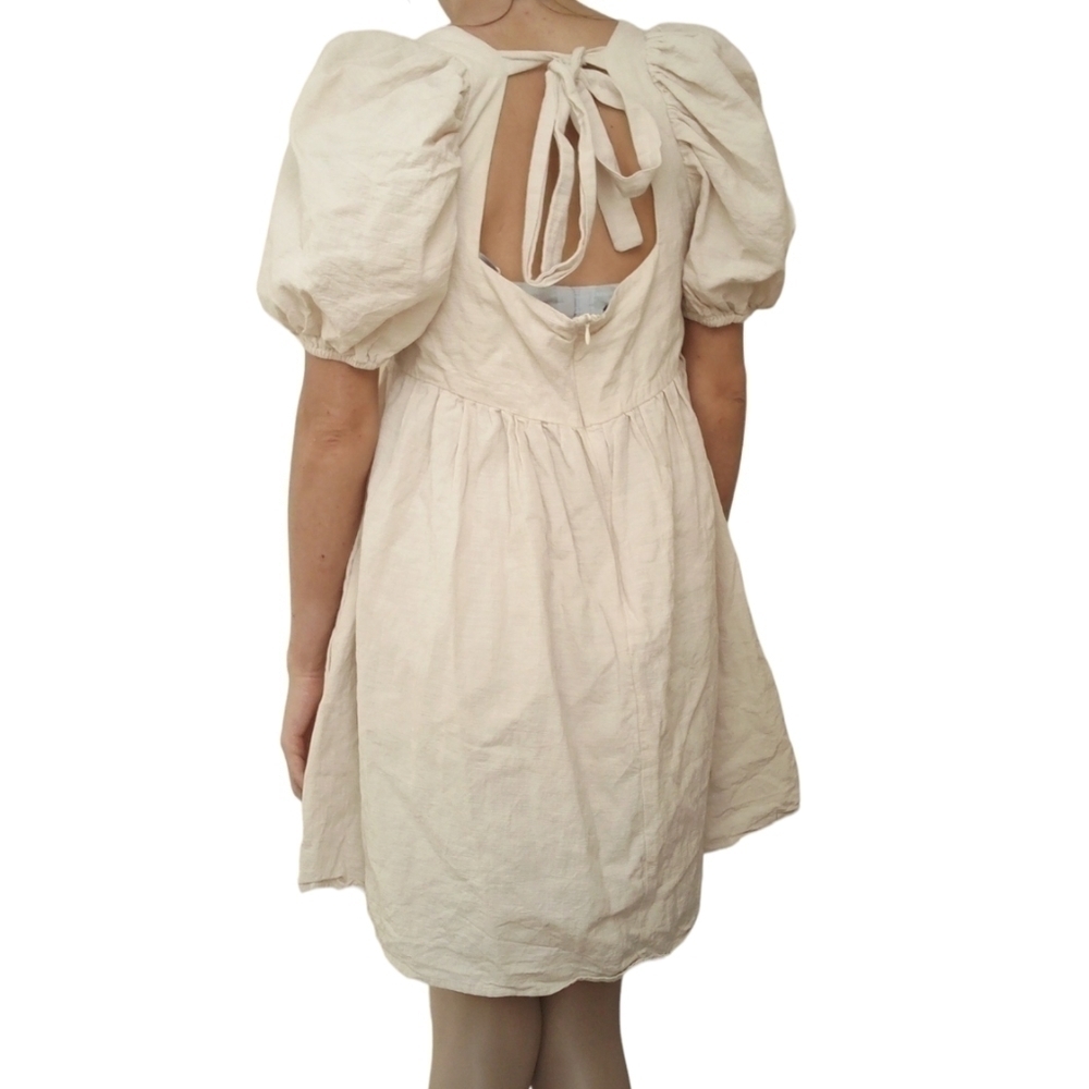 Jacquie the Label Beige Puff Sleeve Mini Babydoll Dress Medium - Picture 6 of 6